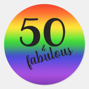 Rainbow Fifty and Fabulous 50th Birthday Party Classic Round Sticker