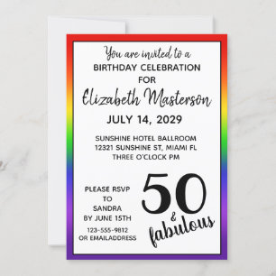 Rainbow Fifty and Fabulous 50th Birthday Party Invitation