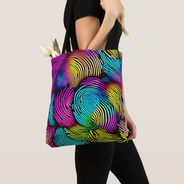 Rainbow Fingerprint Dreams Tote Bag (Close Up)
