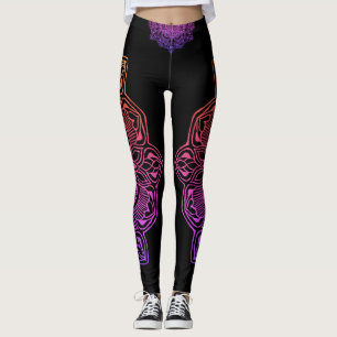 Rainbow Fire Mandala Flower Leggings