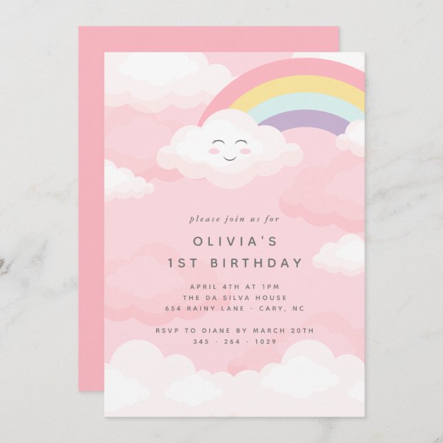 Rainbow First Birthday Invitation (Front/Back)