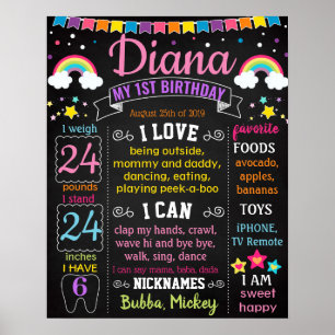 Rainbow First Birthday Party chalkboard sign