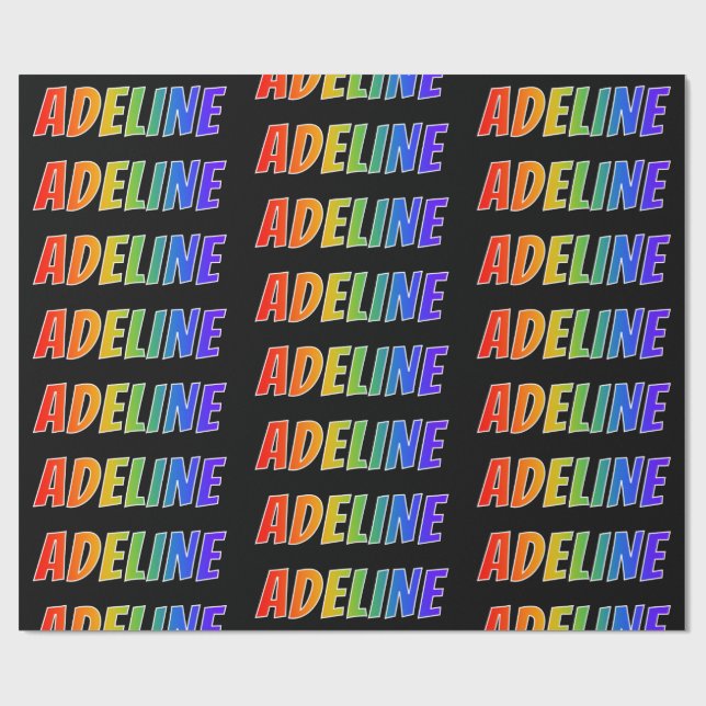 Rainbow First Name "ADELINE"; Fun & Colourful Wrapping Paper (Flat)