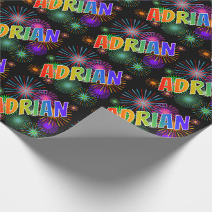 Rainbow First Name "ADRIAN" + Fireworks Wrapping Paper