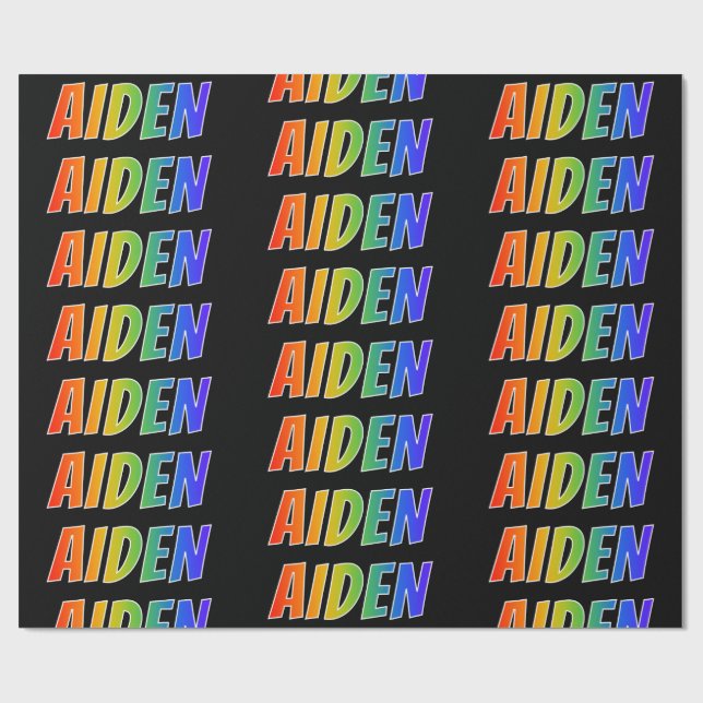 Rainbow First Name "AIDEN"; Fun & Colourful Wrapping Paper (Flat)