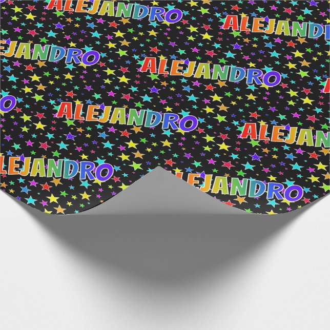 Rainbow First Name "ALEJANDRO" + Stars Wrapping Paper (Corner)