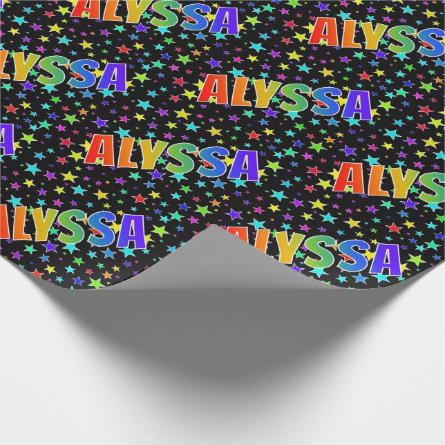Rainbow First Name "ALYSSA" + Stars Wrapping Paper (Corner)