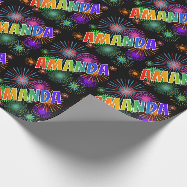 Rainbow First Name "AMANDA" + Fireworks Wrapping Paper (Corner)