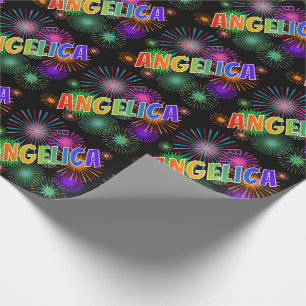 Rainbow First Name "ANGELICA" + Fireworks Wrapping Paper
