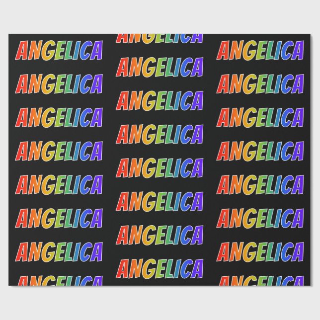 Rainbow First Name "ANGELICA"; Fun & Colourful Wrapping Paper (Flat)