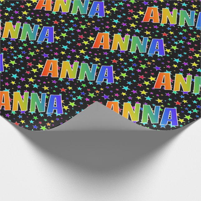 Rainbow First Name "ANNA" + Stars Wrapping Paper (Corner)