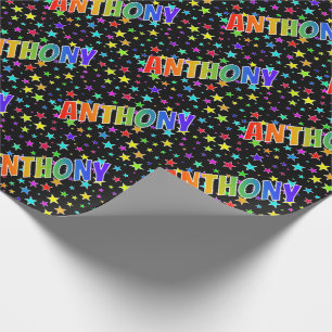 Rainbow First Name "ANTHONY" + Stars Wrapping Paper