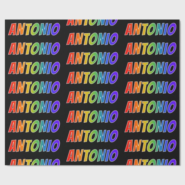 Rainbow First Name "ANTONIO"; Fun & Colourful Wrapping Paper (Flat)