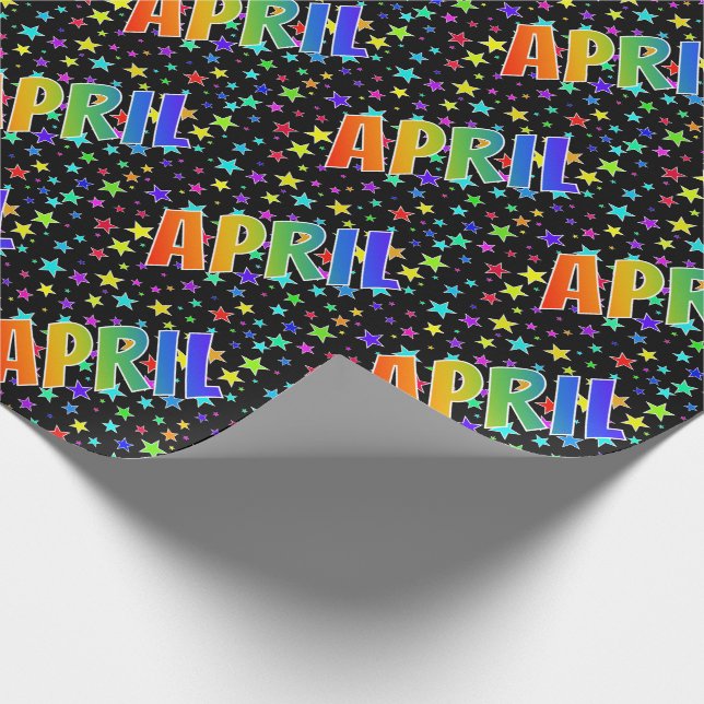 Rainbow First Name "APRIL" + Stars Wrapping Paper (Corner)