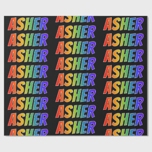 Rainbow First Name "ASHER"; Fun & Colourful Wrapping Paper