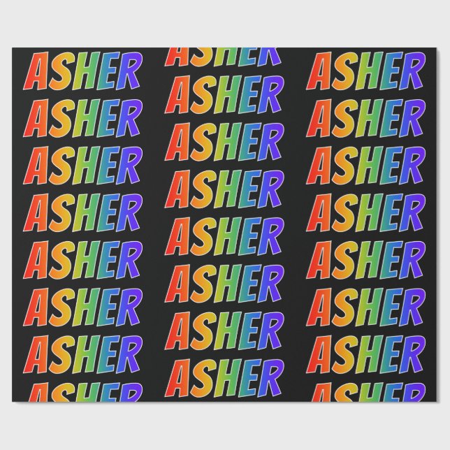 Rainbow First Name "ASHER"; Fun & Colourful Wrapping Paper (Flat)