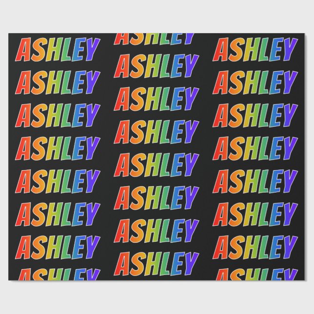 Rainbow First Name "ASHLEY"; Fun & Colourful Wrapping Paper (Flat)