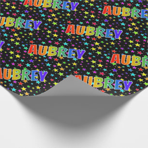 Rainbow First Name "AUBREY" + Stars Wrapping Paper
