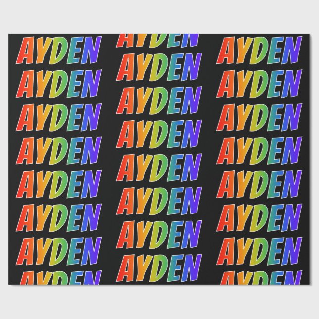 Rainbow First Name "AYDEN"; Fun & Colourful Wrapping Paper (Flat)