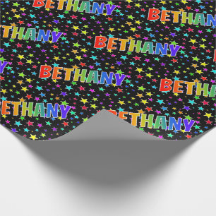 Rainbow First Name "BETHANY" + Stars Wrapping Paper