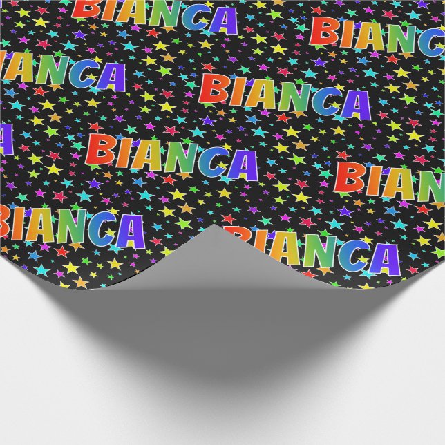 Rainbow First Name "BIANCA" + Stars Wrapping Paper (Corner)