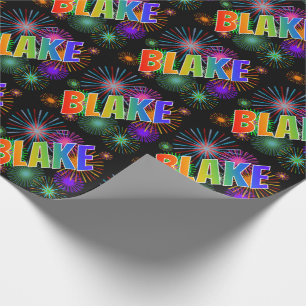 Rainbow First Name "BLAKE" + Fireworks Wrapping Paper