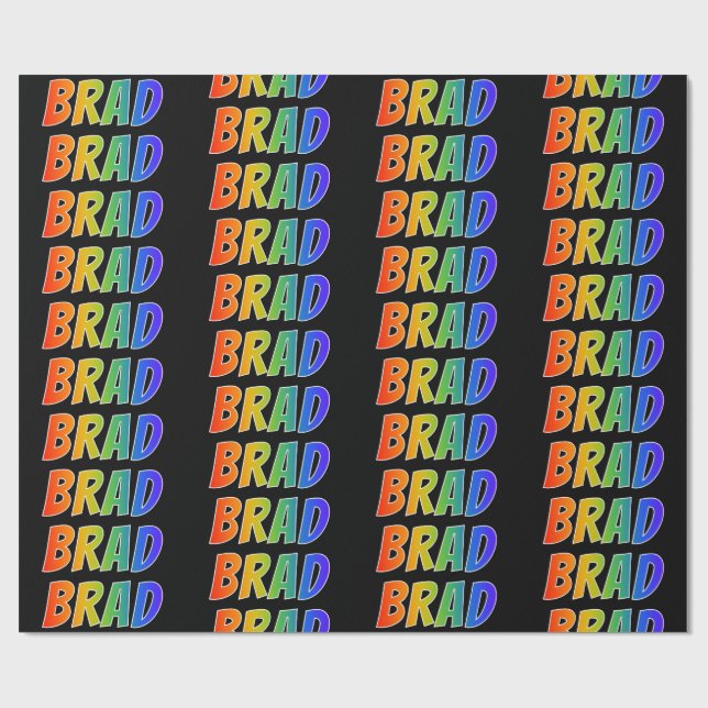 Rainbow First Name "BRAD"; Fun & Colourful Wrapping Paper (Flat)