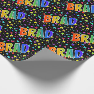 Rainbow First Name "BRAD" + Stars Wrapping Paper