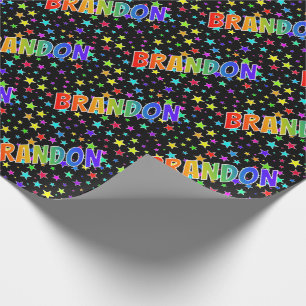 Rainbow First Name "BRANDON" + Stars Wrapping Paper