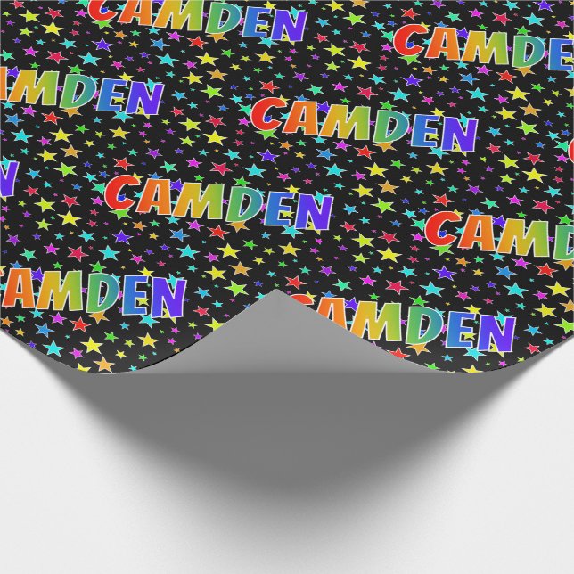 Rainbow First Name "CAMDEN" + Stars Wrapping Paper (Corner)