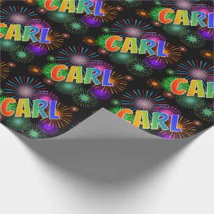 Rainbow First Name "CARL" + Fireworks Wrapping Paper