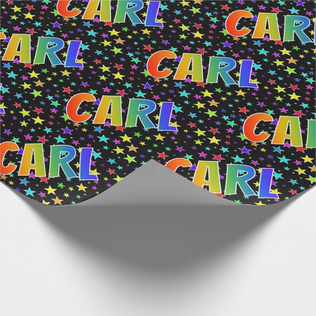 Rainbow First Name "CARL" + Stars Wrapping Paper (Corner)