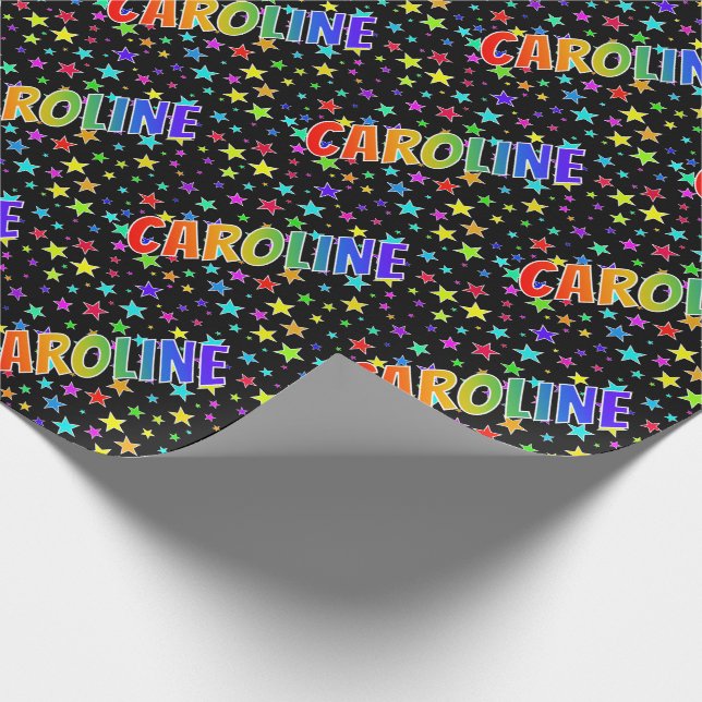 Rainbow First Name "CAROLINE" + Stars Wrapping Paper (Corner)