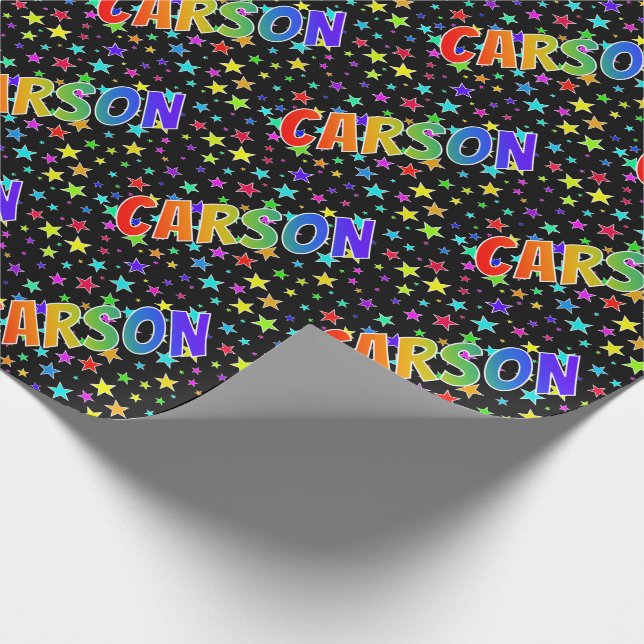 Rainbow First Name "CARSON" + Stars Wrapping Paper (Corner)