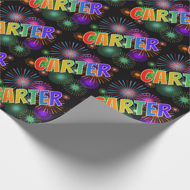 Rainbow First Name "CARTER" + Fireworks Wrapping Paper (Corner)