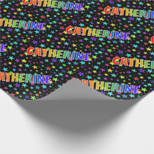 Rainbow First Name "CATHERINE" + Stars Wrapping Paper