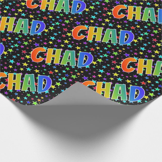 Rainbow First Name "CHAD" + Stars Wrapping Paper (Corner)