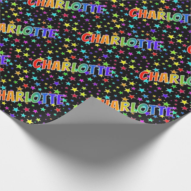 Rainbow First Name "CHARLOTTE" + Stars Wrapping Paper (Corner)