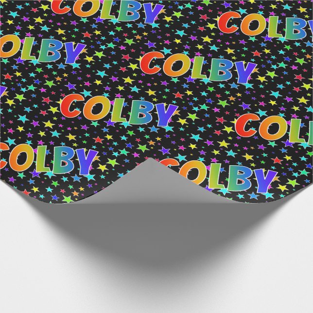 Rainbow First Name "COLBY" + Stars Wrapping Paper (Corner)