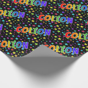 Rainbow First Name "COLTON" + Stars Wrapping Paper