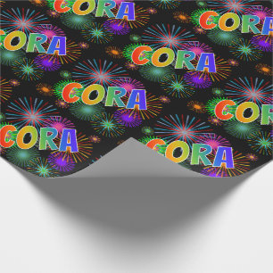 Rainbow First Name "CORA" + Fireworks Wrapping Paper