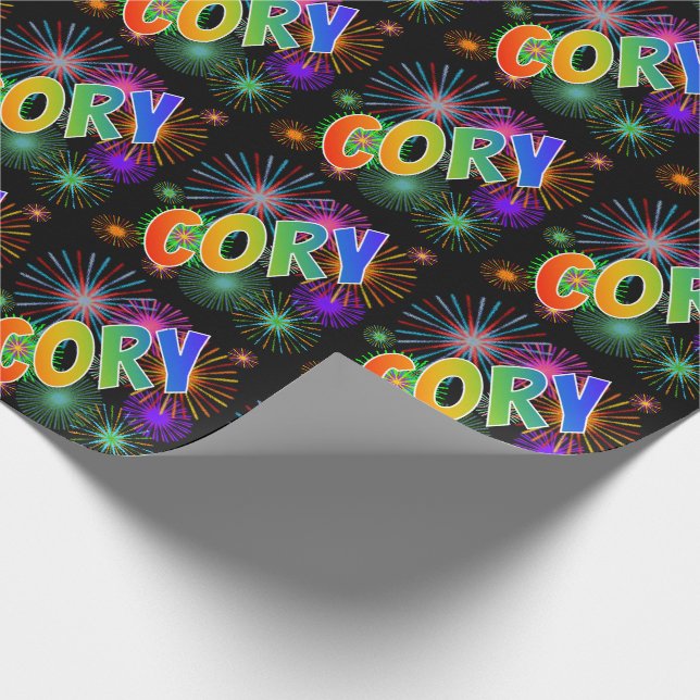 Rainbow First Name "CORY" + Fireworks Wrapping Paper (Corner)