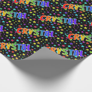 Rainbow First Name "CRYSTAL" + Stars Wrapping Paper
