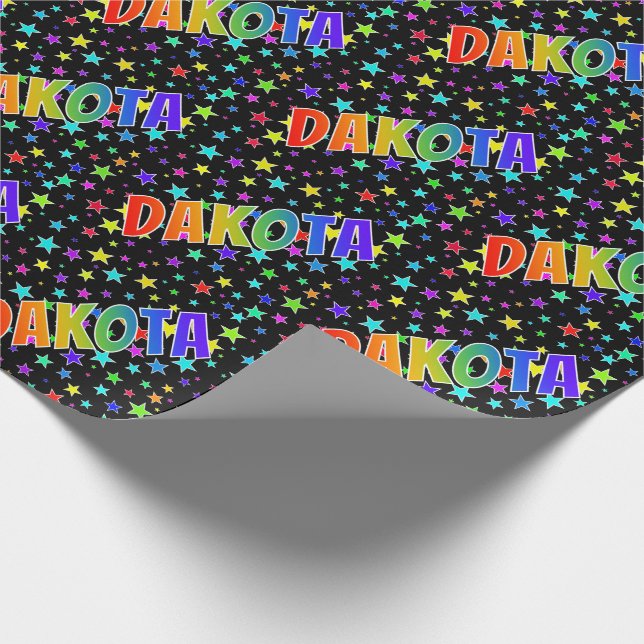 Rainbow First Name "DAKOTA" + Stars Wrapping Paper (Corner)