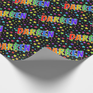 Rainbow First Name "DARREN" + Stars Wrapping Paper
