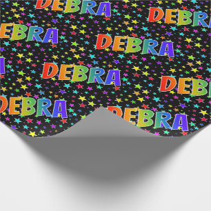Rainbow First Name "DEBRA" + Stars Wrapping Paper