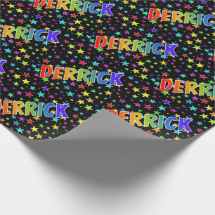 Rainbow First Name "DERRICK" + Stars Wrapping Paper