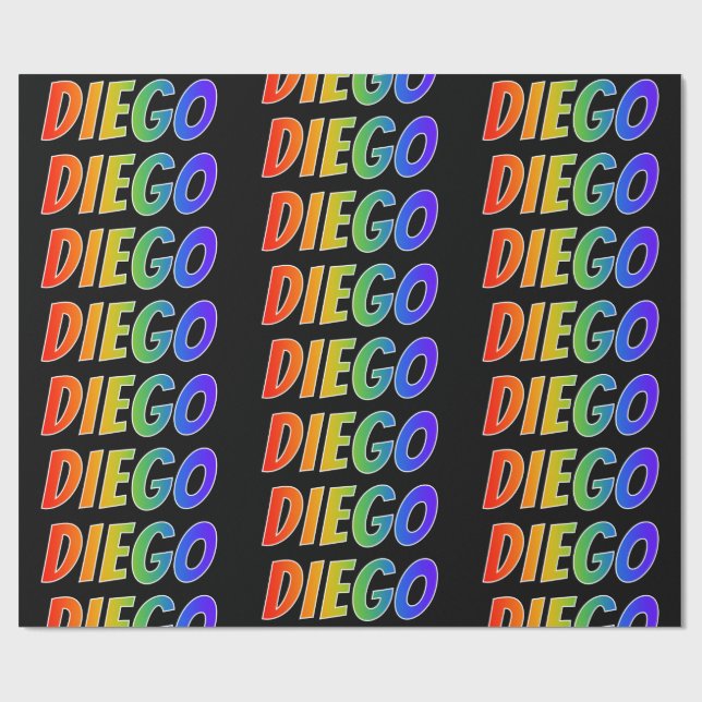 Rainbow First Name "DIEGO"; Fun & Colourful Wrapping Paper (Flat)