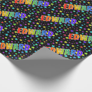 Rainbow First Name "EDWARD" + Stars Wrapping Paper