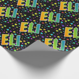 Rainbow First Name "ELI" + Stars Wrapping Paper